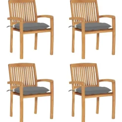 vidaXL - Stapelstoelen - Kussens - Grijs - Hout - 4 stuks