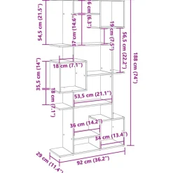 vidaXL - Symmetrische Boekenkast met vakken - Wit - Bewerkt hout - 92x29x188 cm