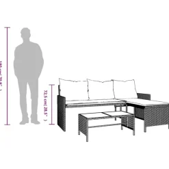 vidaXL - Tuinbank - Bruin - Poly rattan - L-vormig - Met tafel en kussens