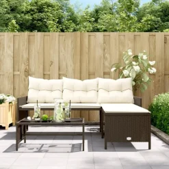 vidaXL - Tuinbank - Bruin - Poly rattan - L-vormig - Met tafel en kussens