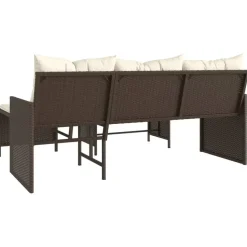 vidaXL - Tuinbank - Bruin - Poly rattan - L-vormig - Met tafel en kussens
