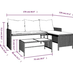 vidaXL - Tuinbank - Bruin - Poly rattan - L-vormig - Met tafel en kussens