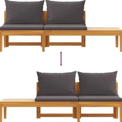 vidaXL - Tuinbank - Grijs - Acaciahout - Met tafel en kussens