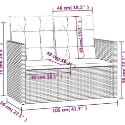 vidaXL - Tuinbank - Grijs - Poly rattan - 105 cm - Met Antraciet kussens