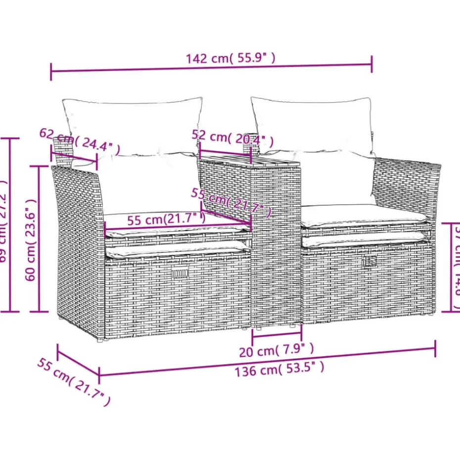 vidaXL - Tuinbank - Grijs - Poly rattan