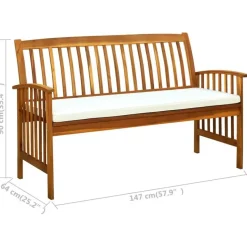 vidaXL - Tuinbank - Wit - Acaciahout - 147 cm - Met kussen