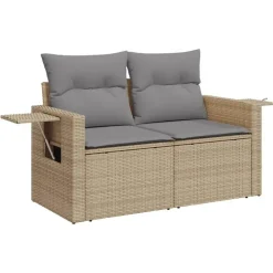 vidaXL - Tuinbank 2 -zits - Beige - Poly rattan - Met kussens