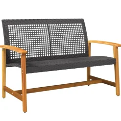 vidaXL - Tuinbank - Zwart - Poly rattan en acaciahout - 112 cm