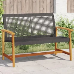 vidaXL - Tuinbank - Zwart - Poly rattan en acaciahout - 112 cm