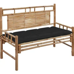 vidaXL - Tuinbank - Zwart - Bamboe - 120 cm - Met kussen
