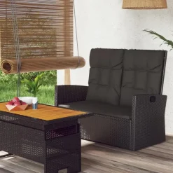 vidaXL - Tuinbank - Zwart - Poly rattan - 118 cm - Verstelbaar - Met kussens