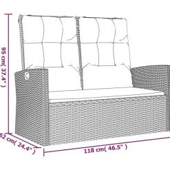 vidaXL - Tuinbank - Zwart - Poly rattan - 118 cm - Verstelbaar - Met kussens
