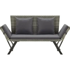 vidaXL - Tuinbank 2-in-1 - Grijs - Poly rattan -176 cm - Met kussens