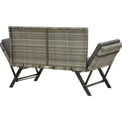 vidaXL - Tuinbank 2-in-1 - Grijs - Poly rattan -176 cm - Met kussens