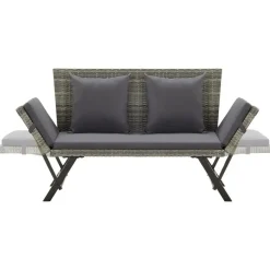 vidaXL - Tuinbank 2-in-1 - Grijs - Poly rattan -176 cm - Met kussens