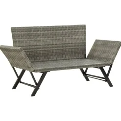 vidaXL - Tuinbank 2-in-1 - Grijs - Poly rattan -176 cm - Met kussens