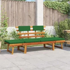 vidaXL - Tuinbank 2-in-1 - Groen - Acaciahout - 190 cm - Met kussens