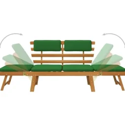 vidaXL - Tuinbank 2-in-1 - Groen - Acaciahout - 190 cm - Met kussens