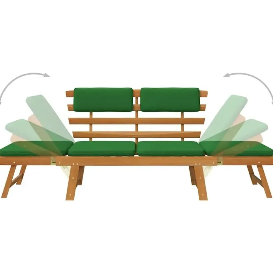 vidaXL - Tuinbank 2-in-1 - Groen - Acaciahout - 190 cm - Met kussens