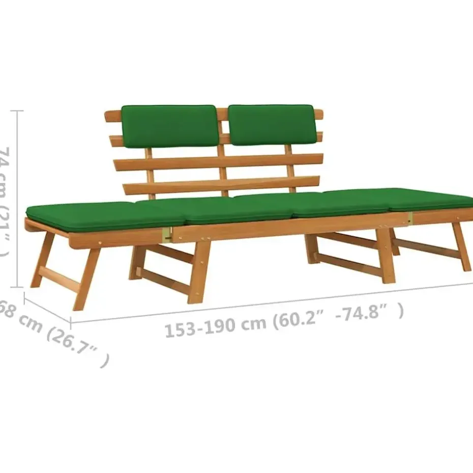 vidaXL - Tuinbank 2-in-1 - Groen - Acaciahout - 190 cm - Met kussens