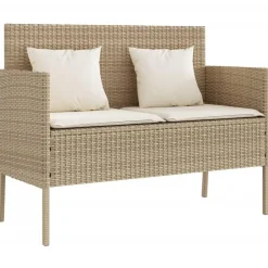 vidaXL - Tuinbank met crème kussens - Beige poly rattan - 113x61x87 cm