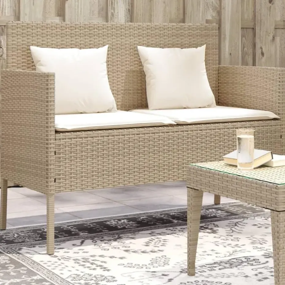 vidaXL - Tuinbank met crème kussens - Beige poly rattan - 113x61x87 cm