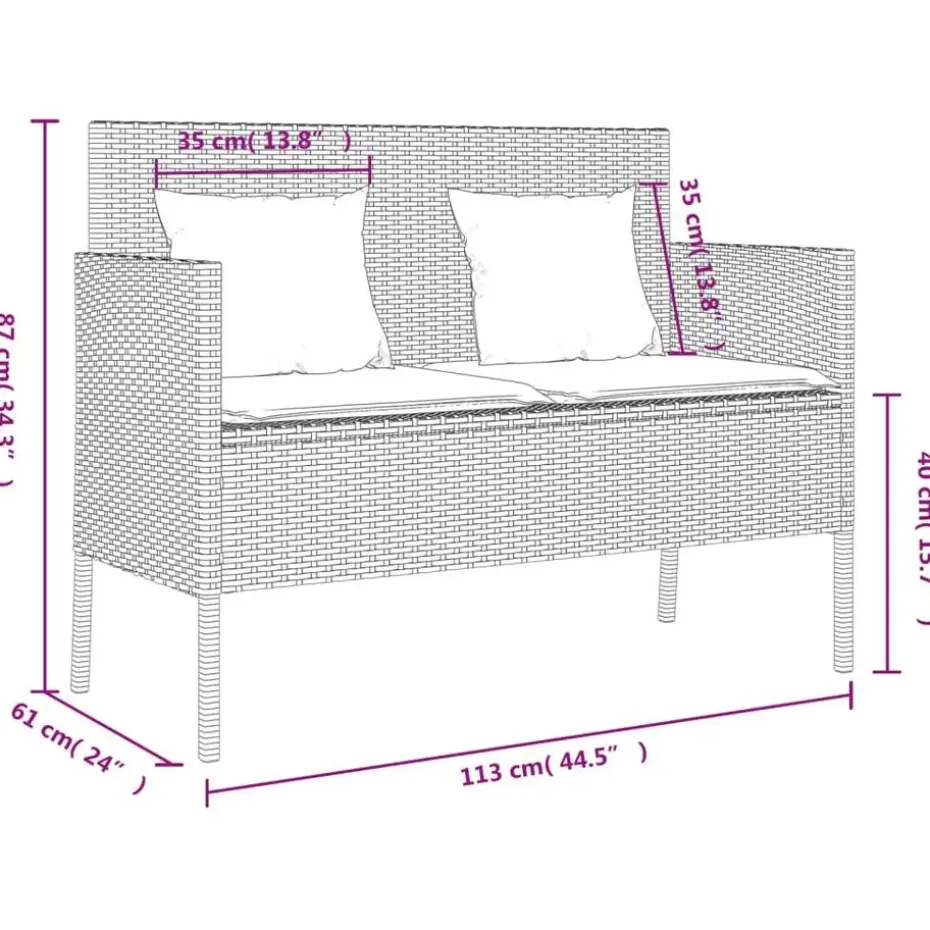 vidaXL - Tuinbank met crème kussens - Beige poly rattan - 113x61x87 cm
