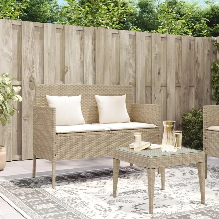 vidaXL - Tuinbank met crème kussens - Beige poly rattan - 113x61x87 cm
