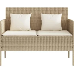 vidaXL - Tuinbank met crème kussens - Beige poly rattan - 113x61x87 cm