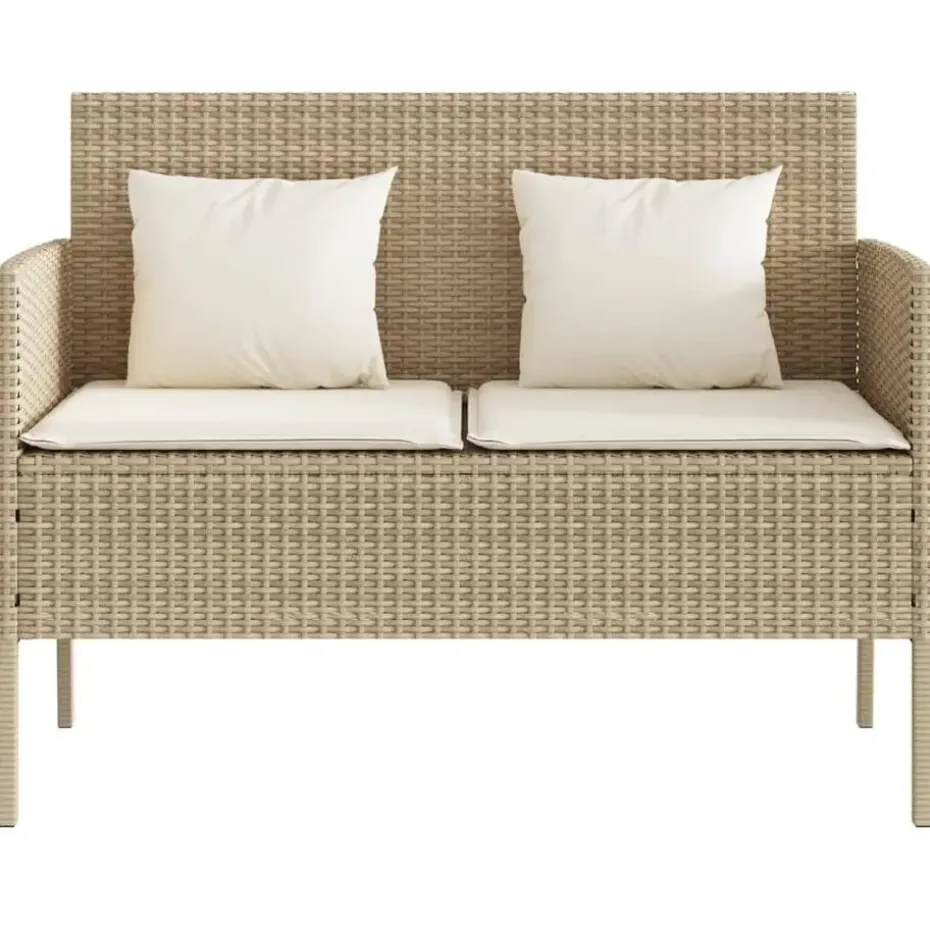 vidaXL - Tuinbank met crème kussens - Beige poly rattan - 113x61x87 cm