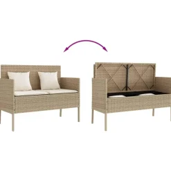 vidaXL - Tuinbank met crème kussens - Beige poly rattan - 113x61x87 cm