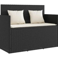 vidaXL - Tuinbank met crème kussens - Zwart poly rattan - 120x50x90.5 cm