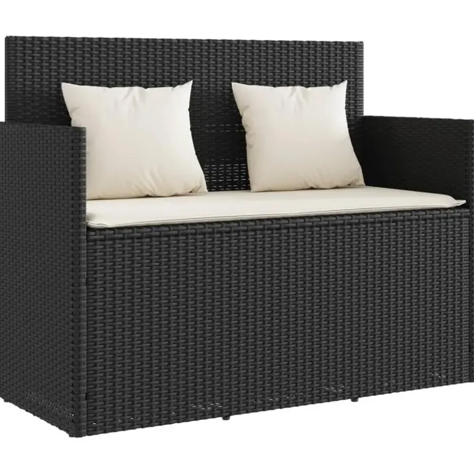 vidaXL - Tuinbank met crème kussens - Zwart poly rattan - 120x50x90.5 cm