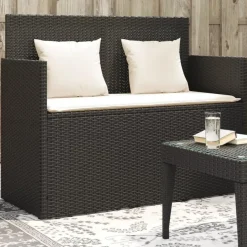 vidaXL - Tuinbank met crème kussens - Zwart poly rattan - 120x50x90.5 cm