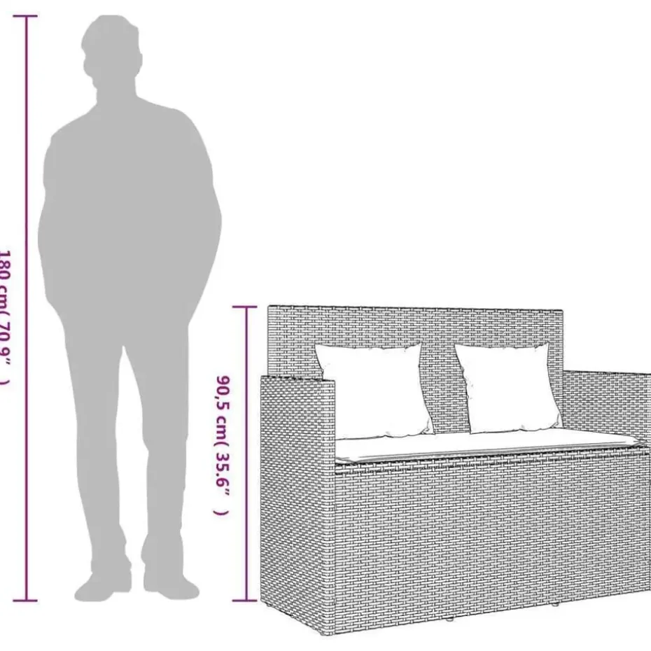 vidaXL - Tuinbank met crème kussens - Zwart poly rattan - 120x50x90.5 cm