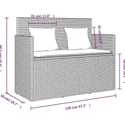 vidaXL - Tuinbank met crème kussens - Zwart poly rattan - 120x50x90.5 cm