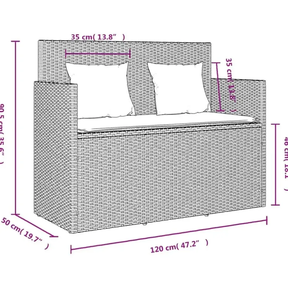 vidaXL - Tuinbank met crème kussens - Zwart poly rattan - 120x50x90.5 cm