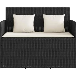 vidaXL - Tuinbank met crème kussens - Zwart poly rattan - 120x50x90.5 cm