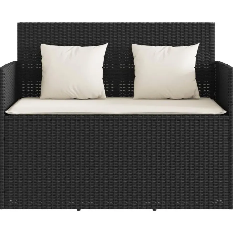 vidaXL - Tuinbank met crème kussens - Zwart poly rattan - 120x50x90.5 cm