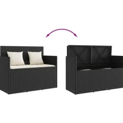 vidaXL - Tuinbank met crème kussens - Zwart poly rattan - 120x50x90.5 cm