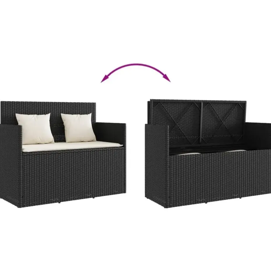 vidaXL - Tuinbank met crème kussens - Zwart poly rattan - 120x50x90.5 cm