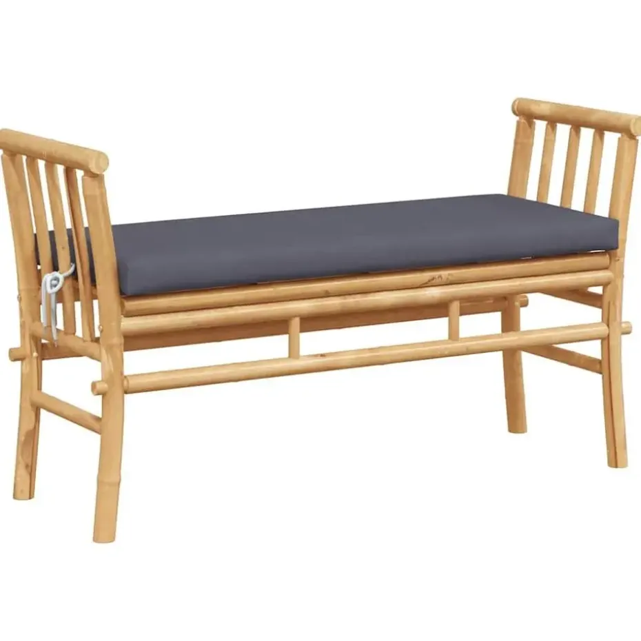 vidaXL - Tuinbank met donkergrijs kussen - Bamboe - 110x37x65 cm
