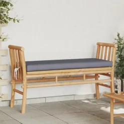 vidaXL - Tuinbank met donkergrijs kussen - Bamboe - 110x37x65 cm