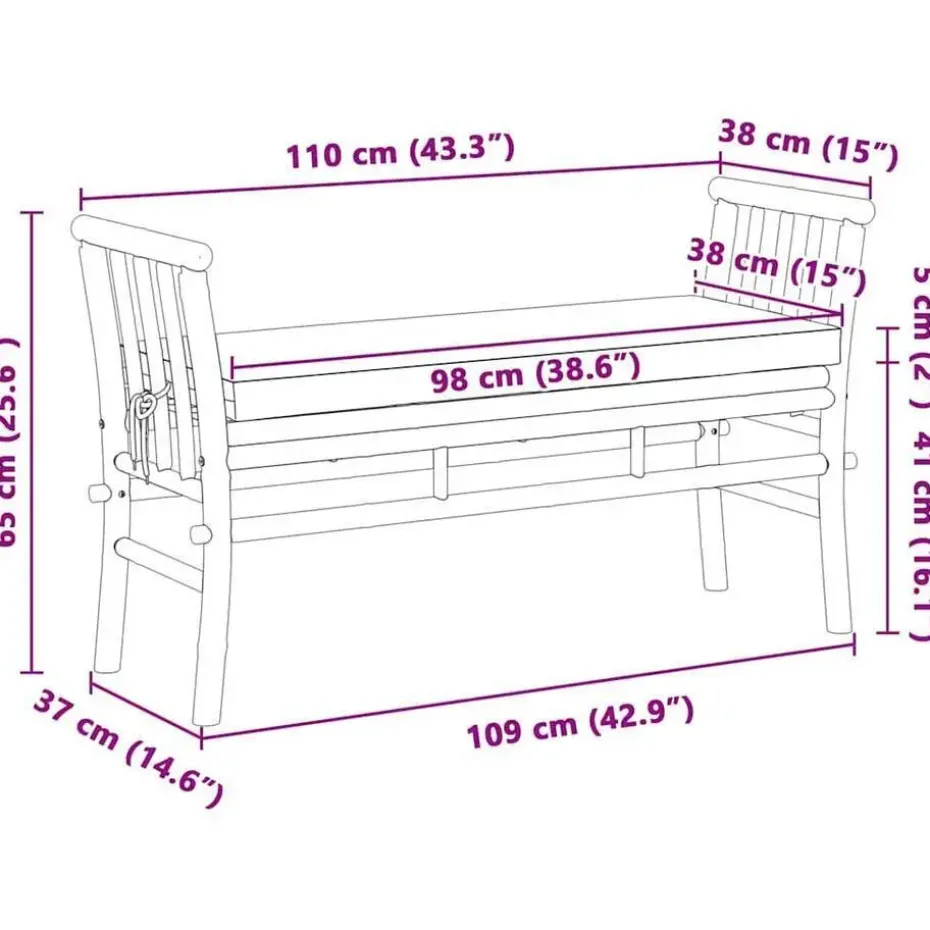 vidaXL - Tuinbank met donkergrijs kussen - Bamboe - 110x37x65 cm
