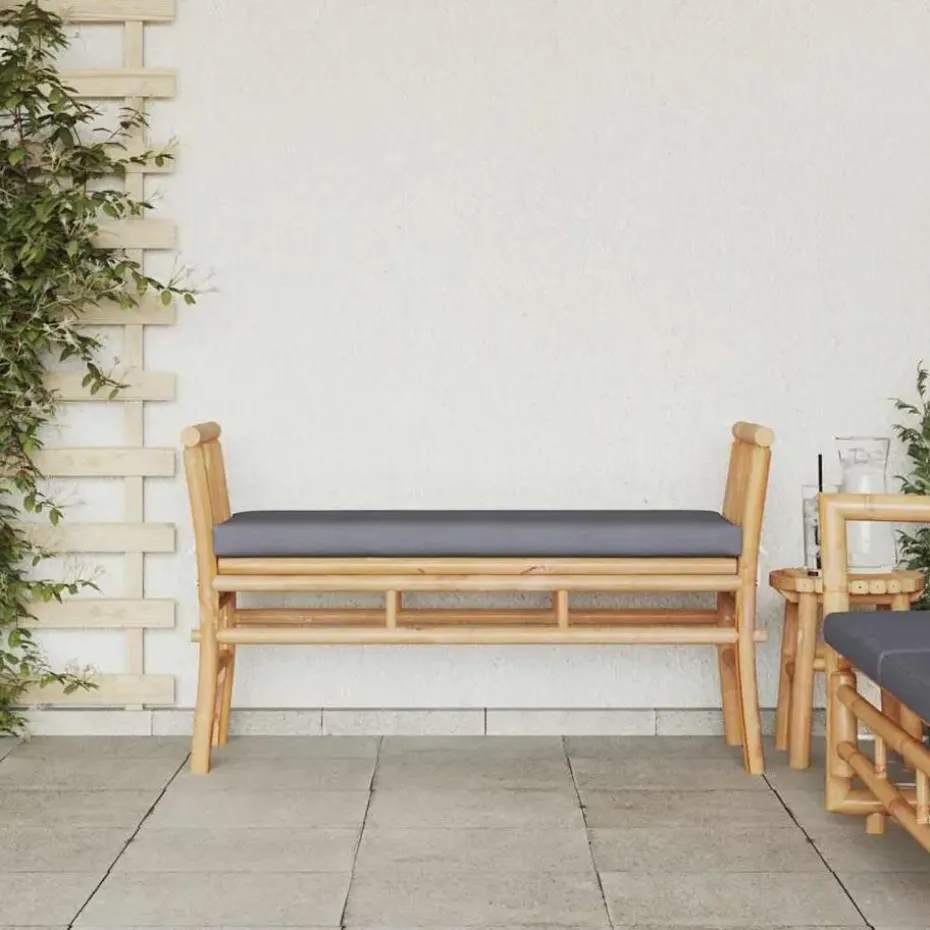 vidaXL - Tuinbank met donkergrijs kussen - Bamboe - 110x37x65 cm