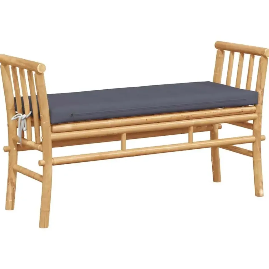 vidaXL - Tuinbank met donkergrijs kussen - Bamboe - 110x37x65 cm
