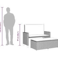 vidaXL - Tuinbank met kussens en voetenbank - Bruin - Poly rattan - 122x55x97 cm