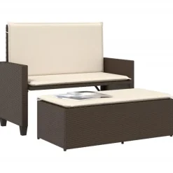 vidaXL - Tuinbank met kussens en voetenbank - Bruin - Poly rattan - 122x55x97 cm