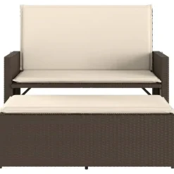 vidaXL - Tuinbank met kussens en voetenbank - Bruin - Poly rattan - 122x55x97 cm