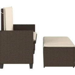 vidaXL - Tuinbank met kussens en voetenbank - Bruin - Poly rattan - 122x55x97 cm